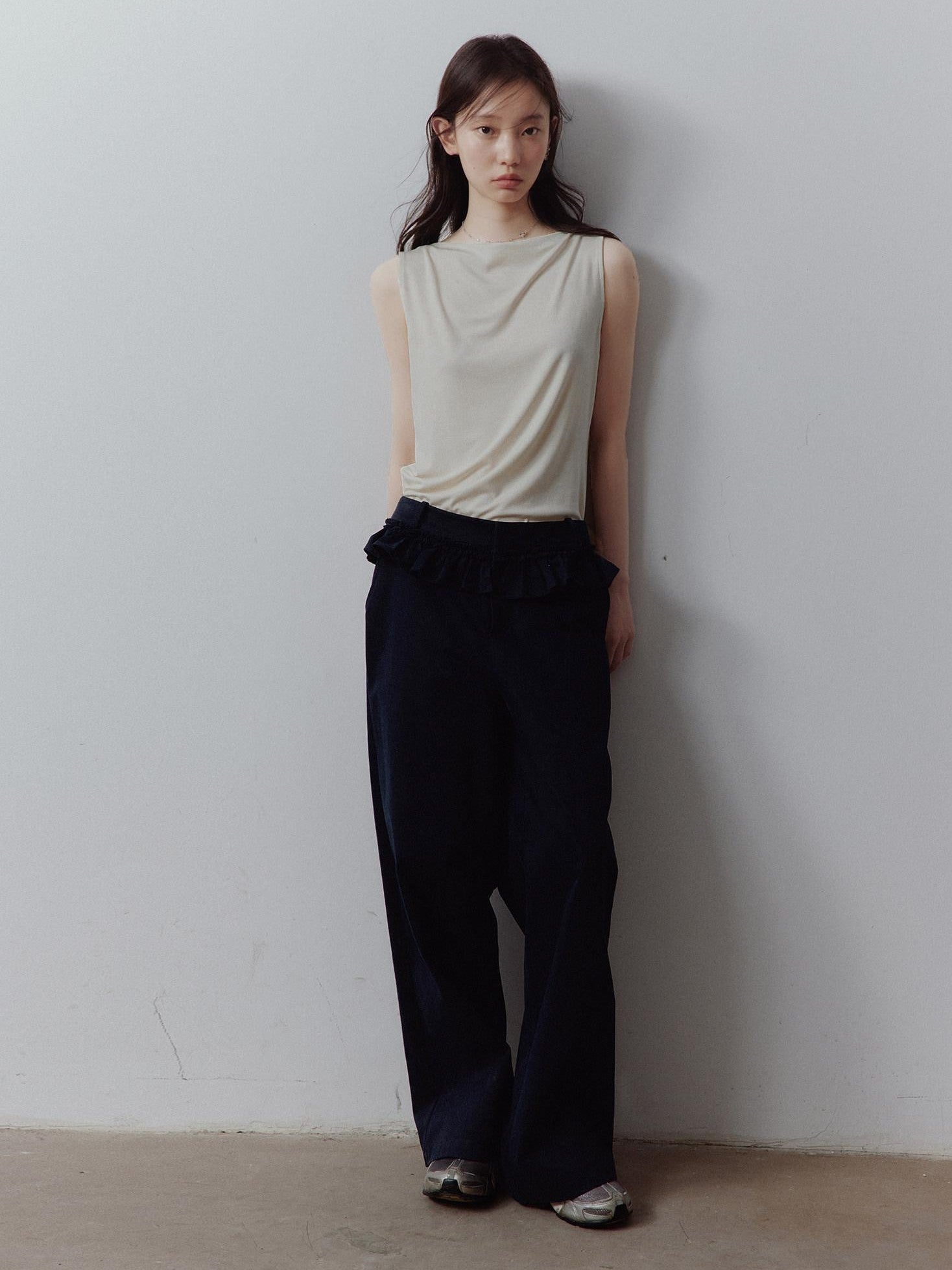 FUSSED Prussian Blue Layered Patchwork Low Waist Straight Leg Women&