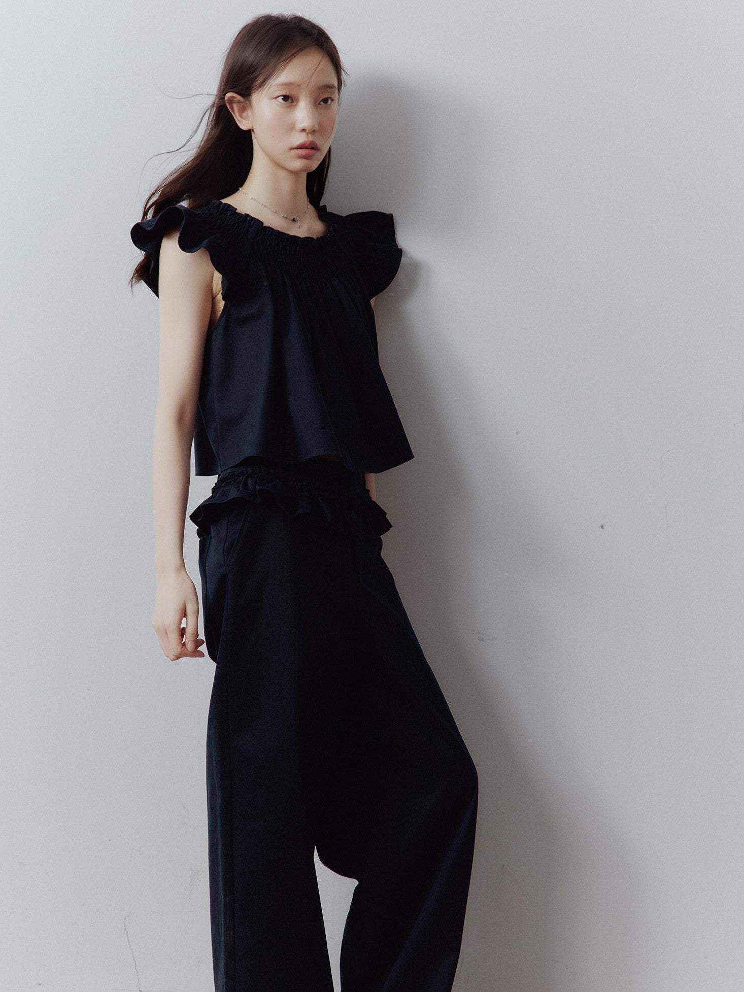 FUSSED Prussian Blue Layered Patchwork Low Waist Straight Leg Women&