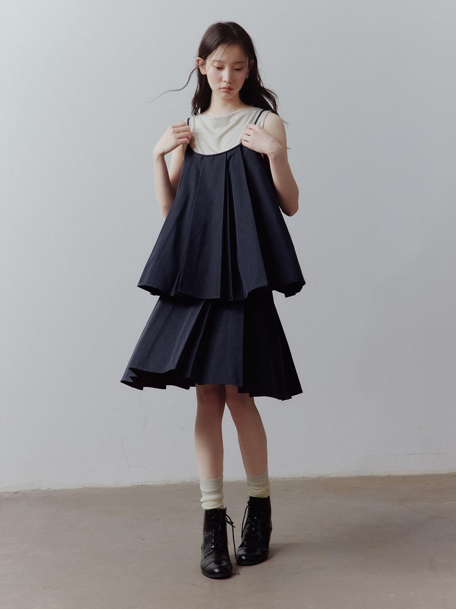 FUSSED Prussian Blue Pleated Patchwork Women&