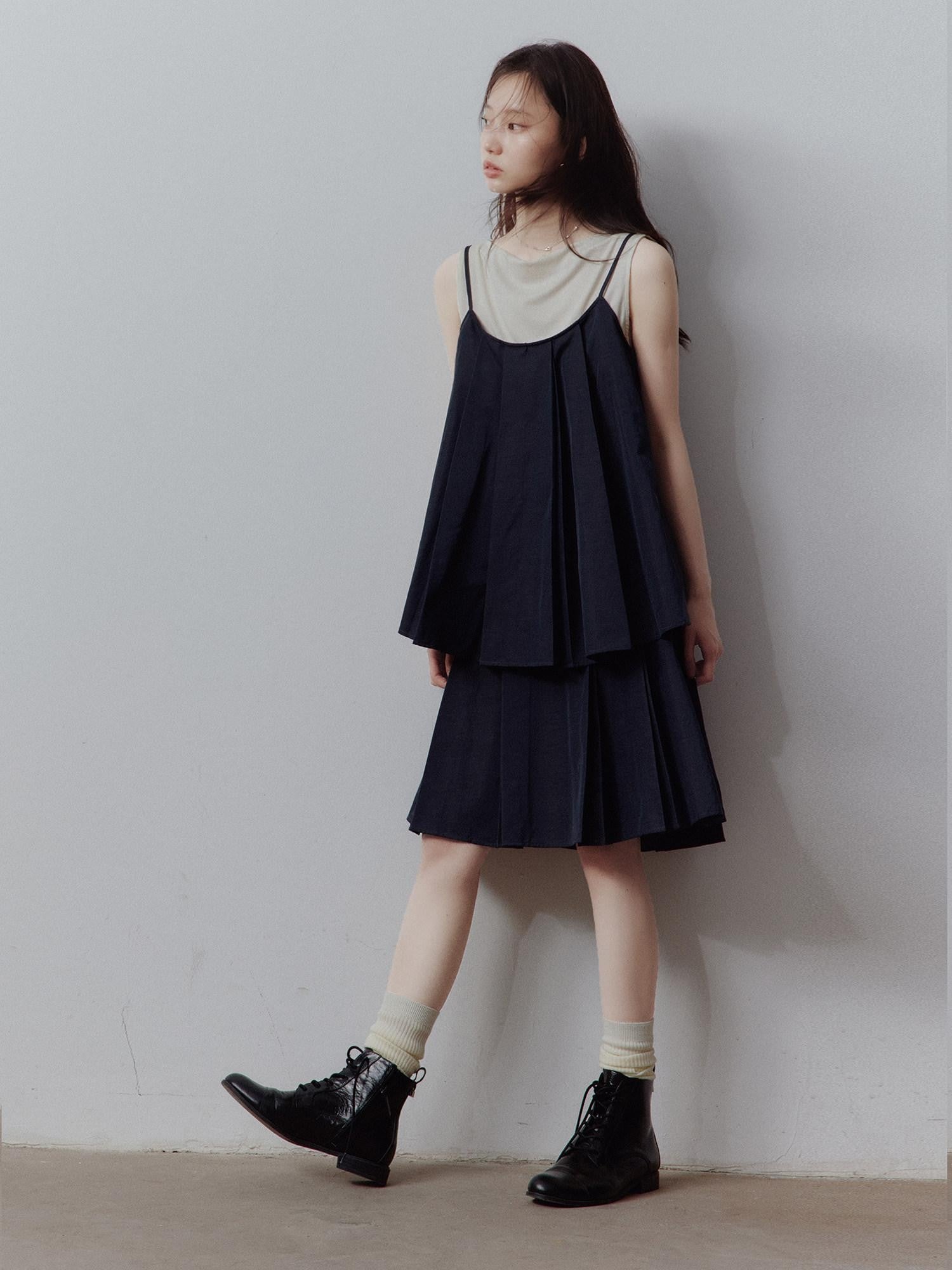 FUSSED Prussian Blue Pleated Patchwork Women&
