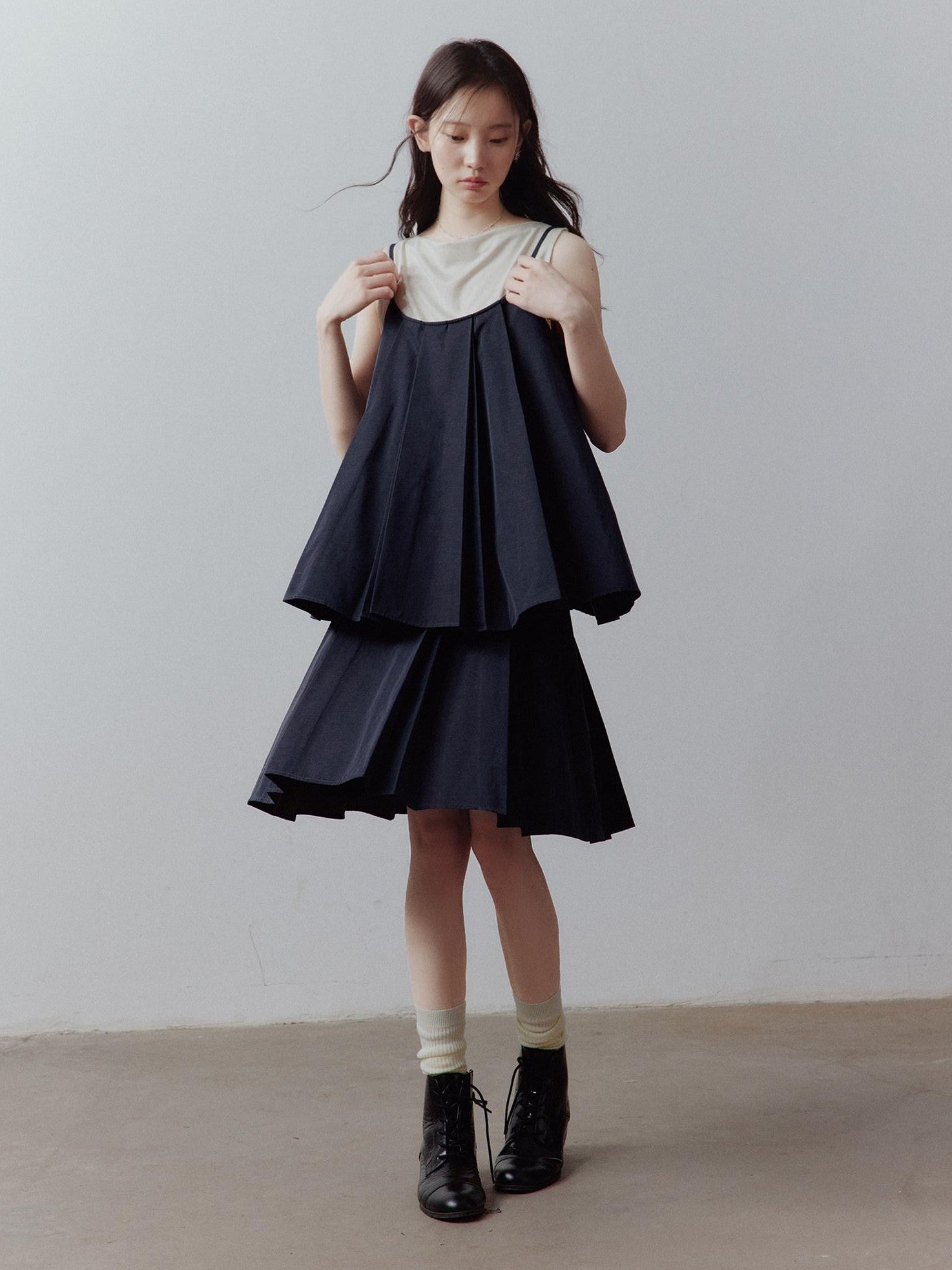 FUSSED Prussian Blue Pleated Patchwork Women&