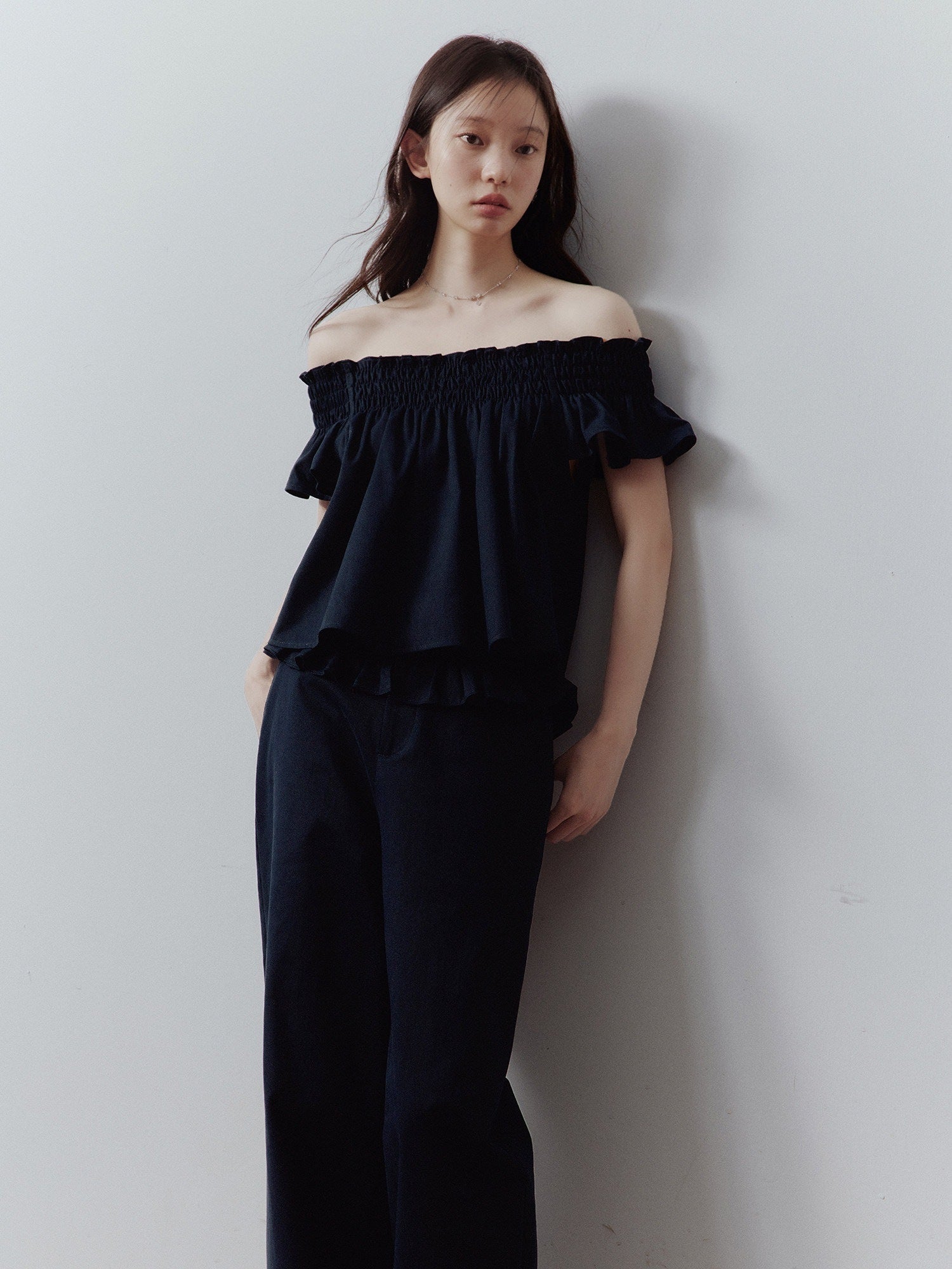 FUSSED_Prussian_Blue_Ruched_Flutter_Sleeve_Women&