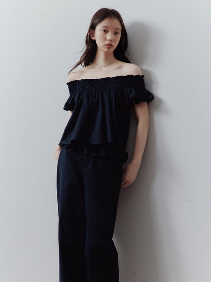 FUSSED_Prussian_Blue_Ruched_Flutter_Sleeve_Women&