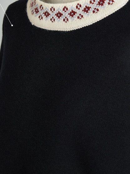 FUSSED Pure Black Fair Isle Lace Collar Heavy Patchwork Women&