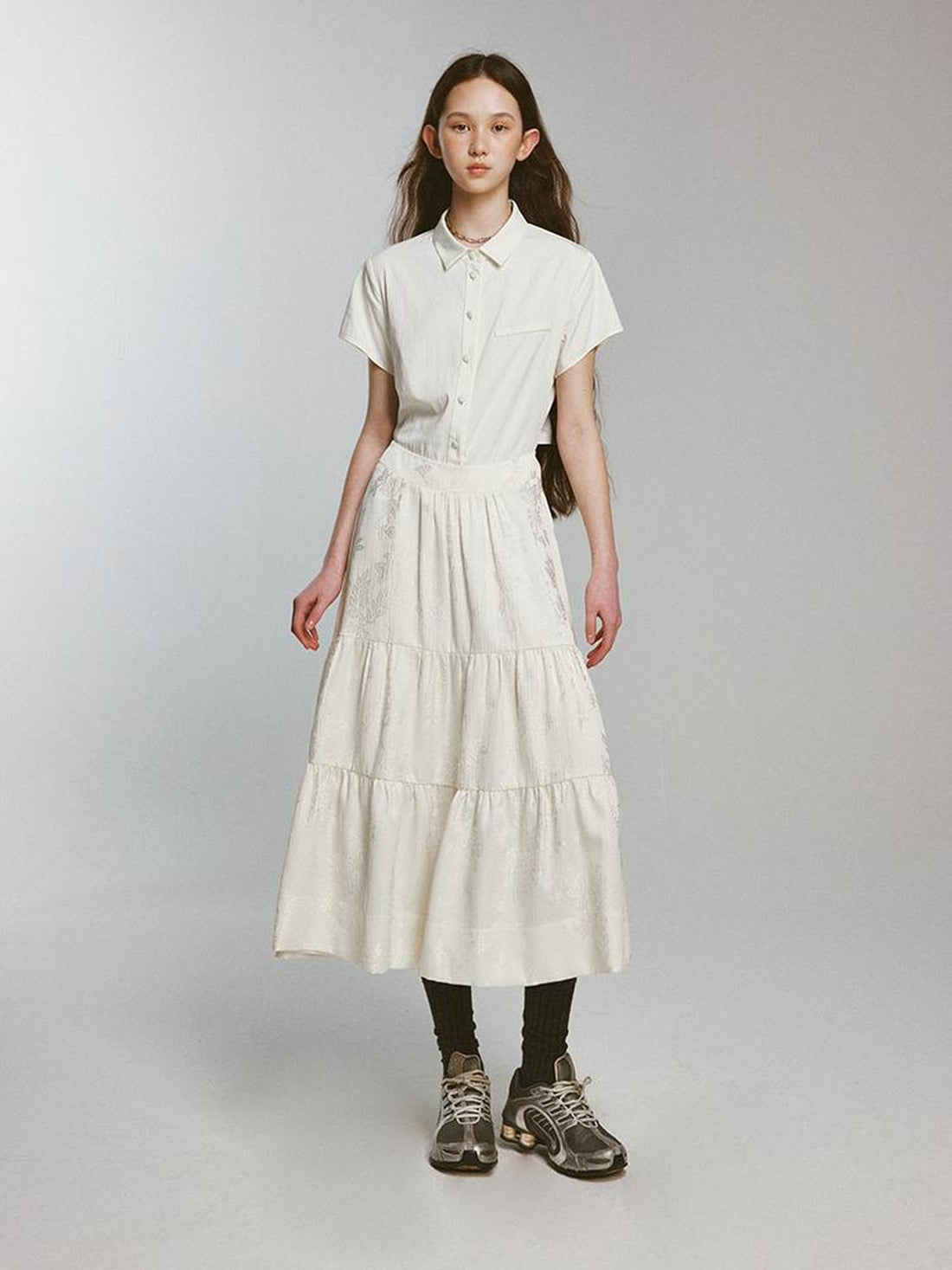 FUSSED Rebellious Court Texture Embroidered Layered Shirt Dress