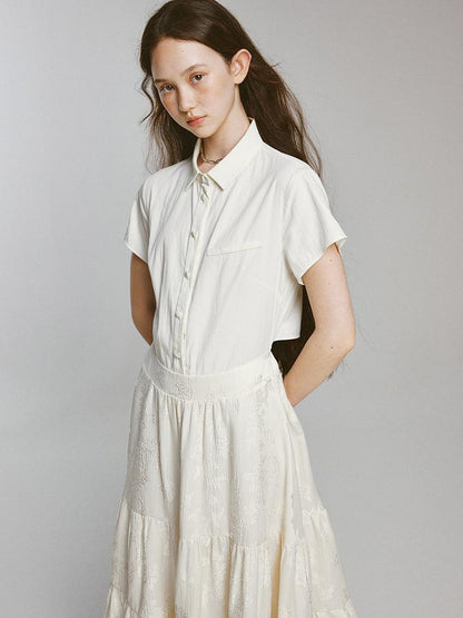 FUSSED Rebellious Court Texture Embroidered Layered Shirt Dress