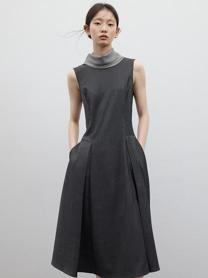 FUSSED Refined Gray Slim Fit Pleated Reversible Waistcoat Dress