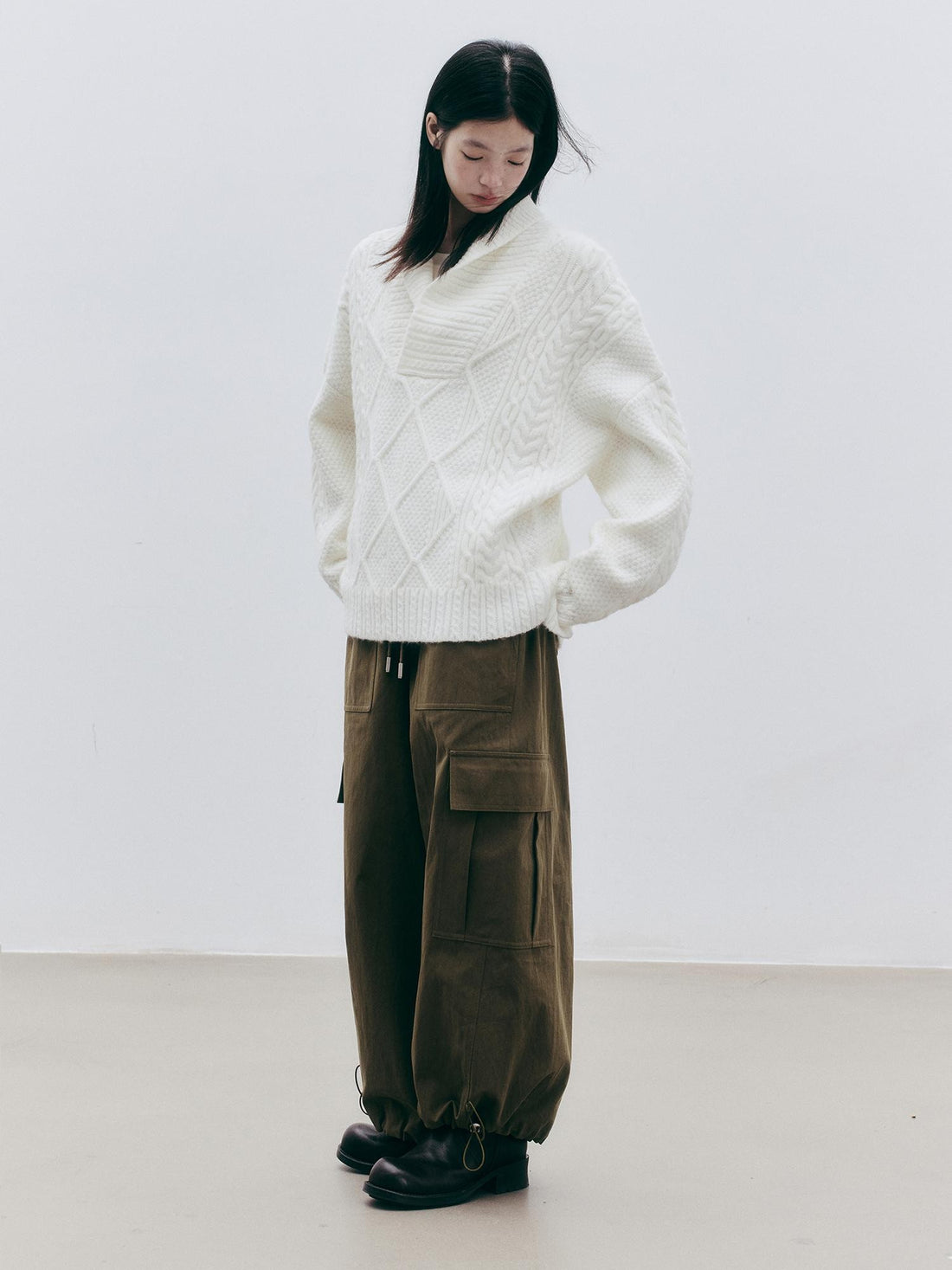 FUSSED Relaxed Embroidered Jacquard Loose Fit Wool Women&