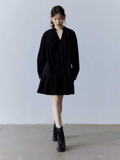 FUSSED Relaxed Layered Splice V-neck Long Sleeve Women&