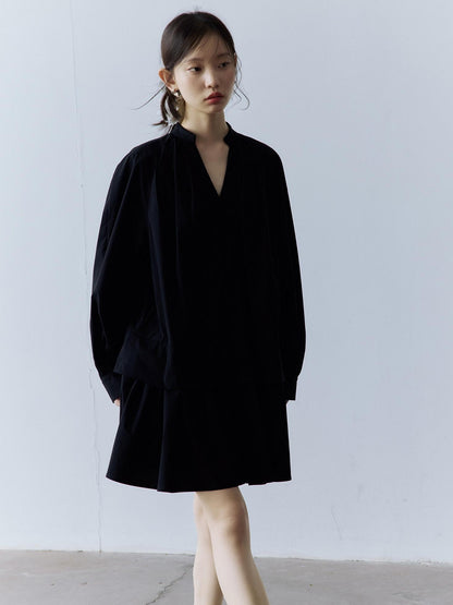 FUSSED Relaxed Layered Splice V-neck Long Sleeve Women&