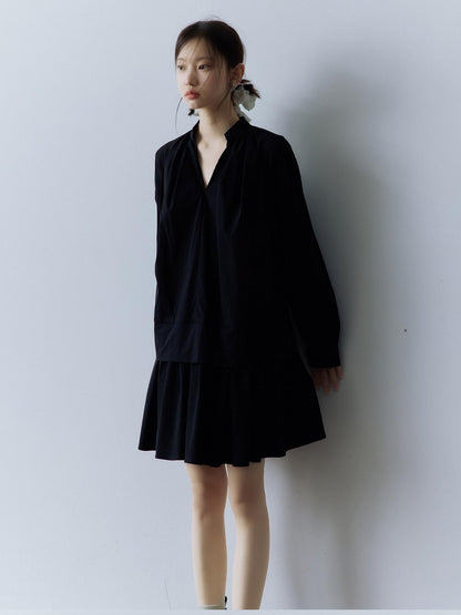 FUSSED Relaxed Layered Splice V-neck Long Sleeve Women&