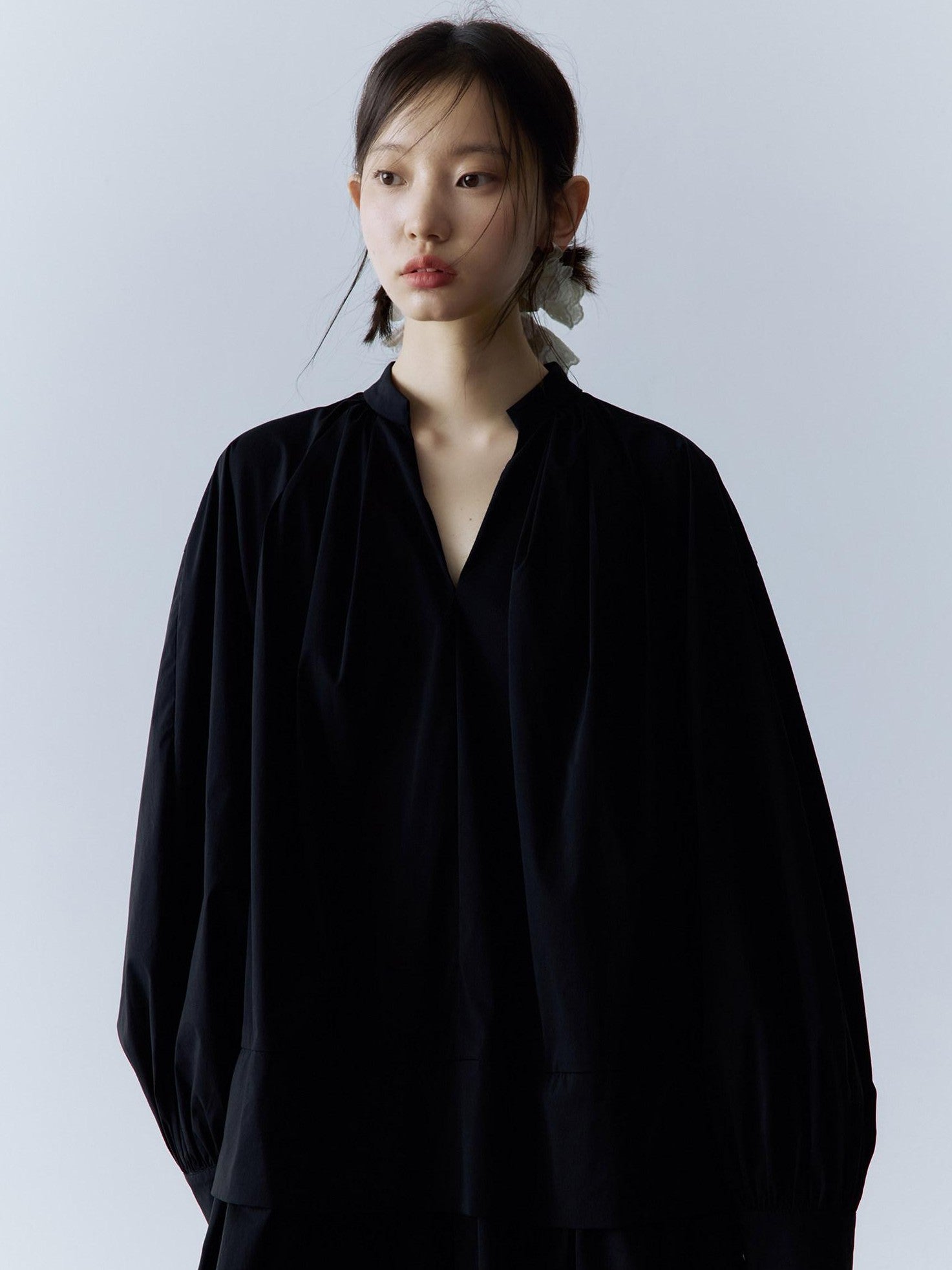 FUSSED Relaxed Layered Splice V-neck Long Sleeve Women&