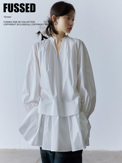 FUSSED Relaxed Layered Splice V-neck Long Sleeve Women&