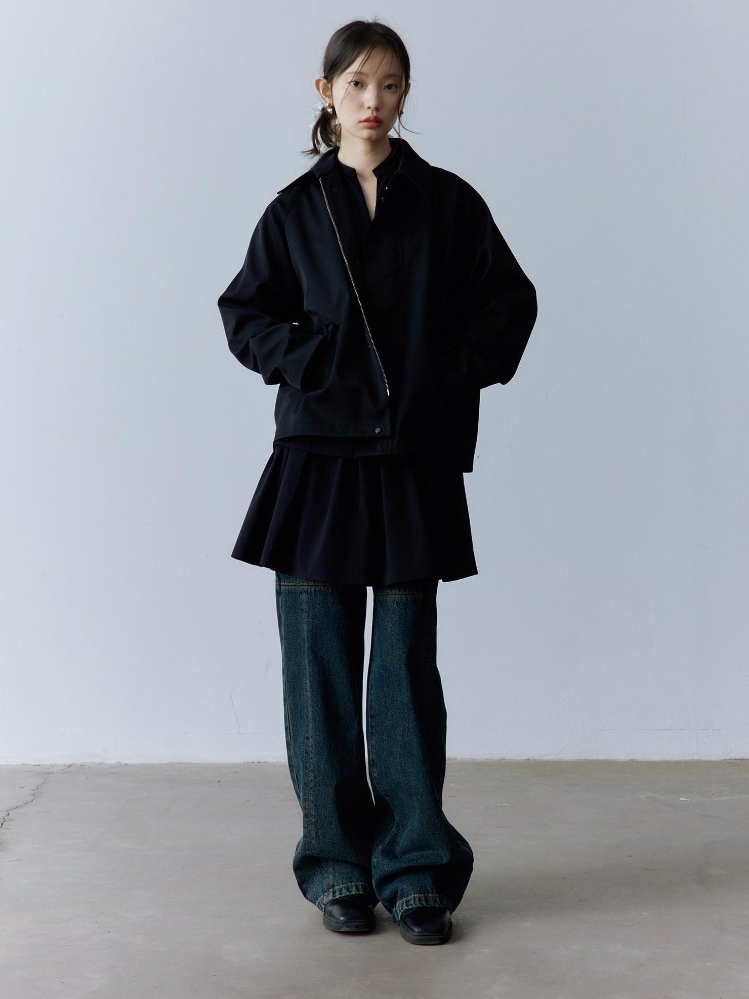 FUSSED Relaxed Layered Splice V-neck Long Sleeve Women&