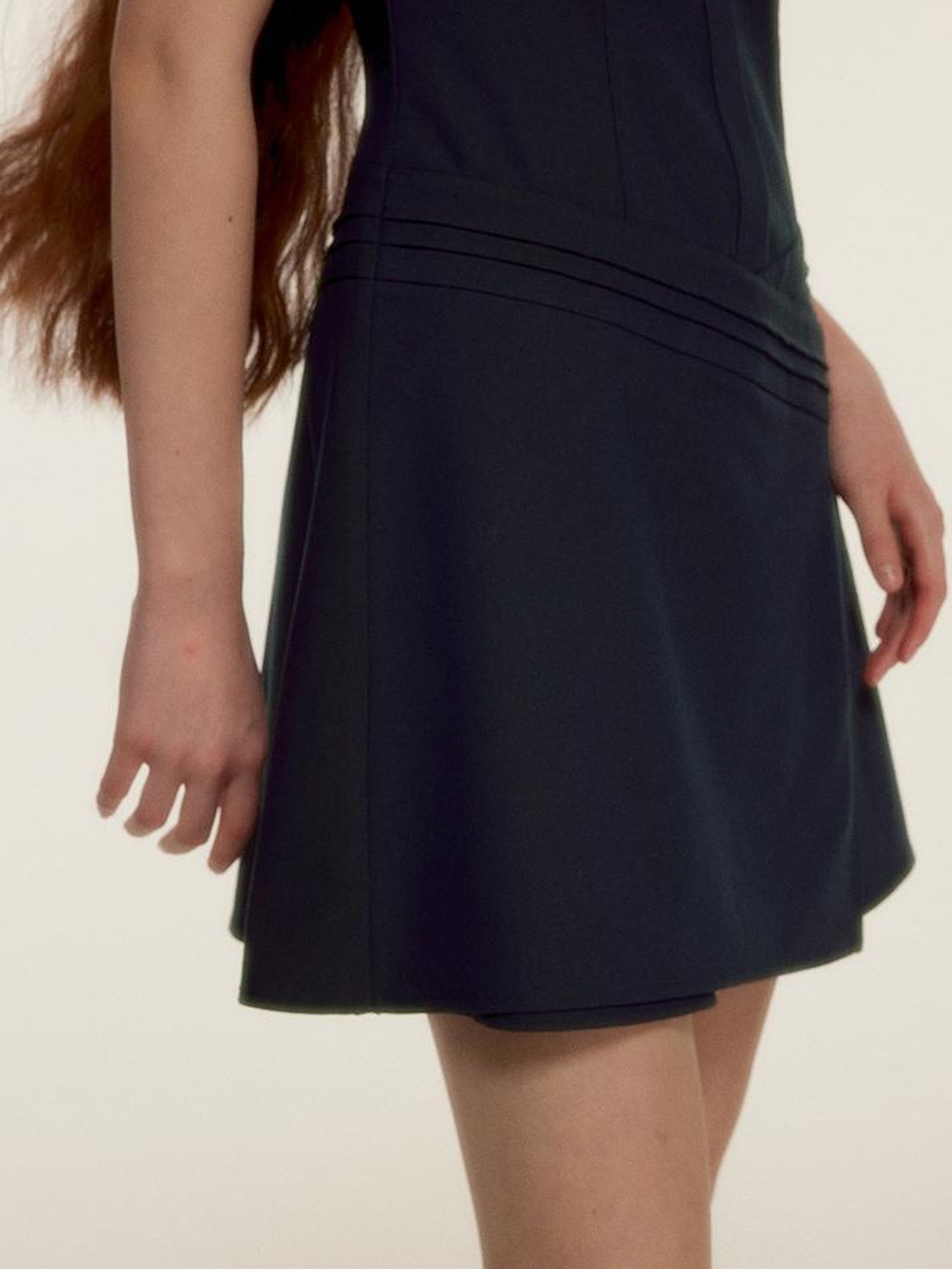 FUSSED Retro Asymmetrical Layered Navy Blue Sleeveless Blazer Dress