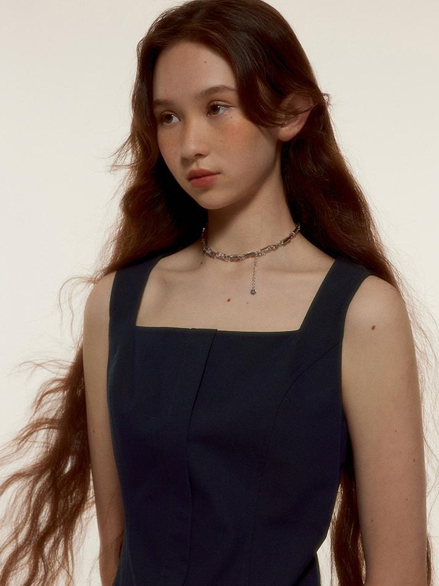 FUSSED Retro Asymmetrical Layered Navy Blue Sleeveless Blazer Dress
