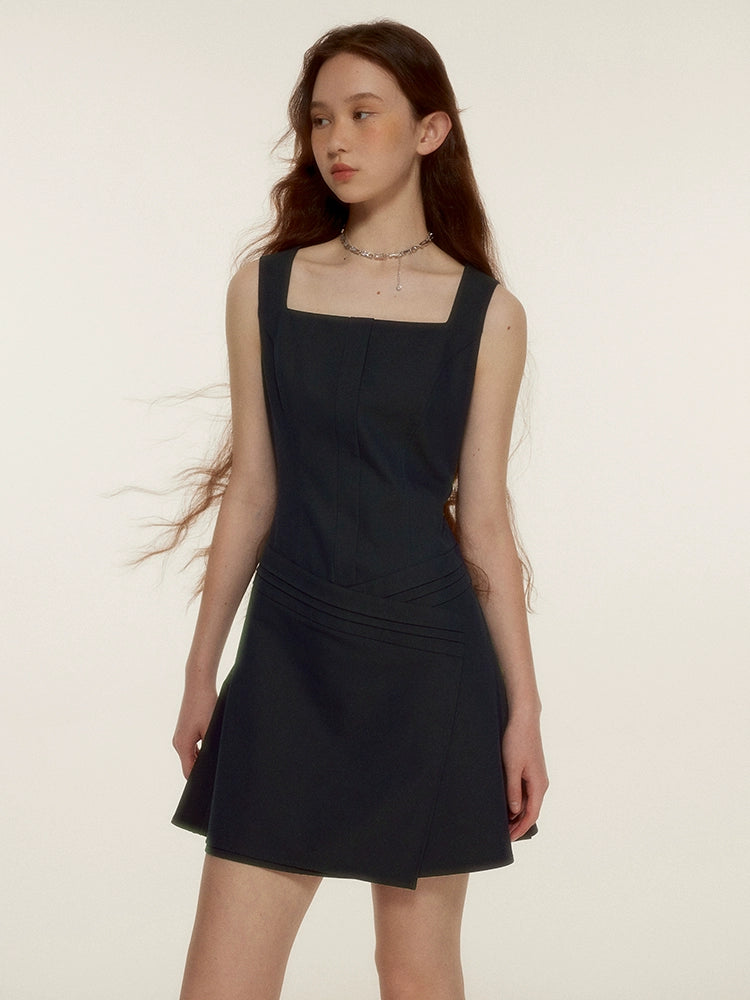 FUSSED_Retro_Asymmetrical_Layered_Navy_Blue_Sleeveless_Blazer_Dress_MISSTT