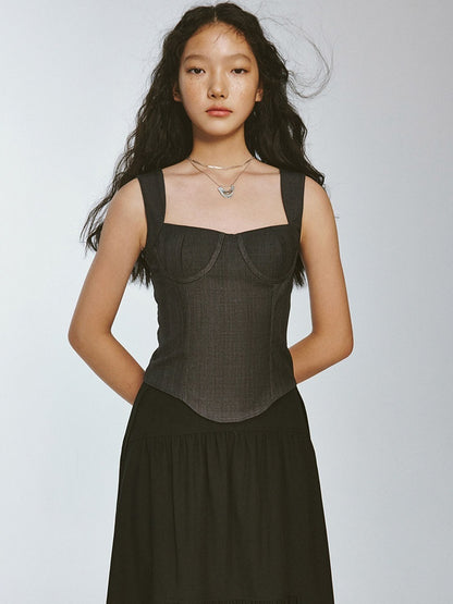 FUSSED_Retro_Blue_Gray_Plaid_Cinched_Waist_Cropped_Slim_Fit_Women&
