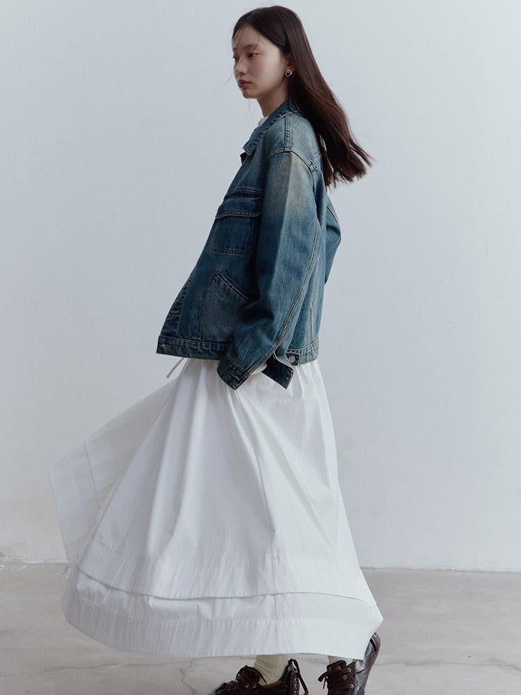 FUSSED Retro Blue Heavy Wash Metal Trim Oversized Women&