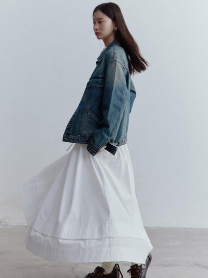 FUSSED Retro Blue Heavy Wash Metal Trim Oversized Women&