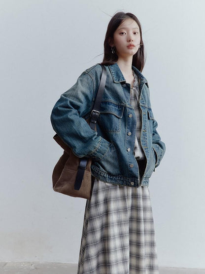 FUSSED Retro Blue Heavy Wash Metal Trim Oversized Women&