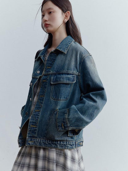 FUSSED Retro Blue Heavy Wash Metal Trim Oversized Women&