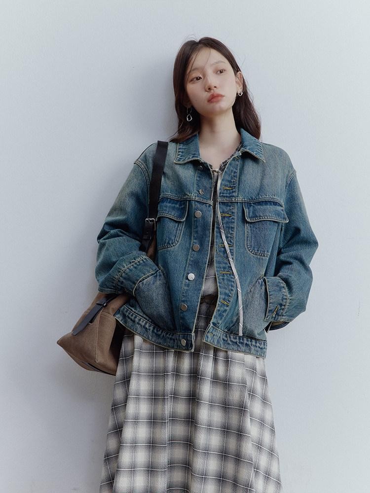 FUSSED Retro Blue Heavy Wash Metal Trim Oversized Women&