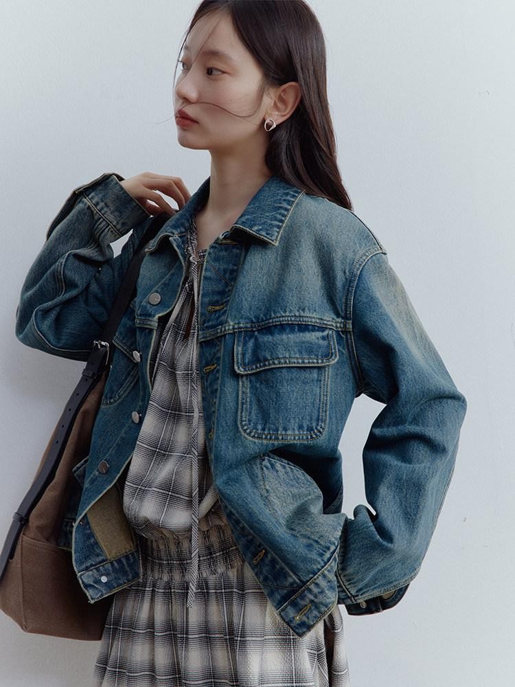FUSSED Retro Blue Heavy Wash Metal Trim Oversized Women&
