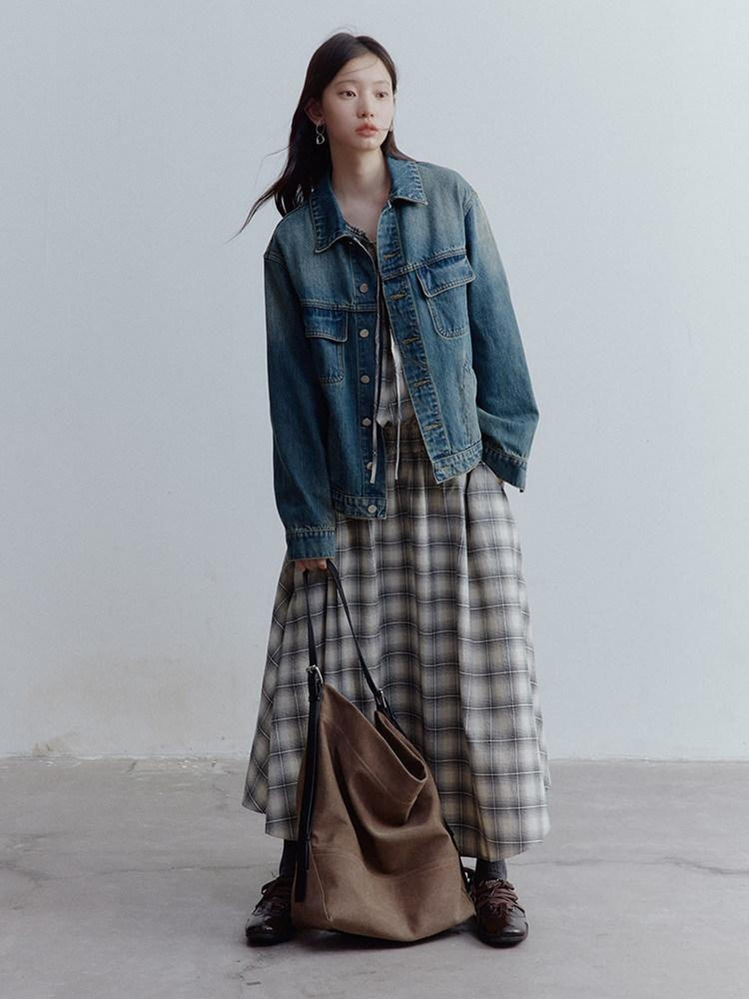 FUSSED Retro Blue Heavy Wash Metal Trim Oversized Women&