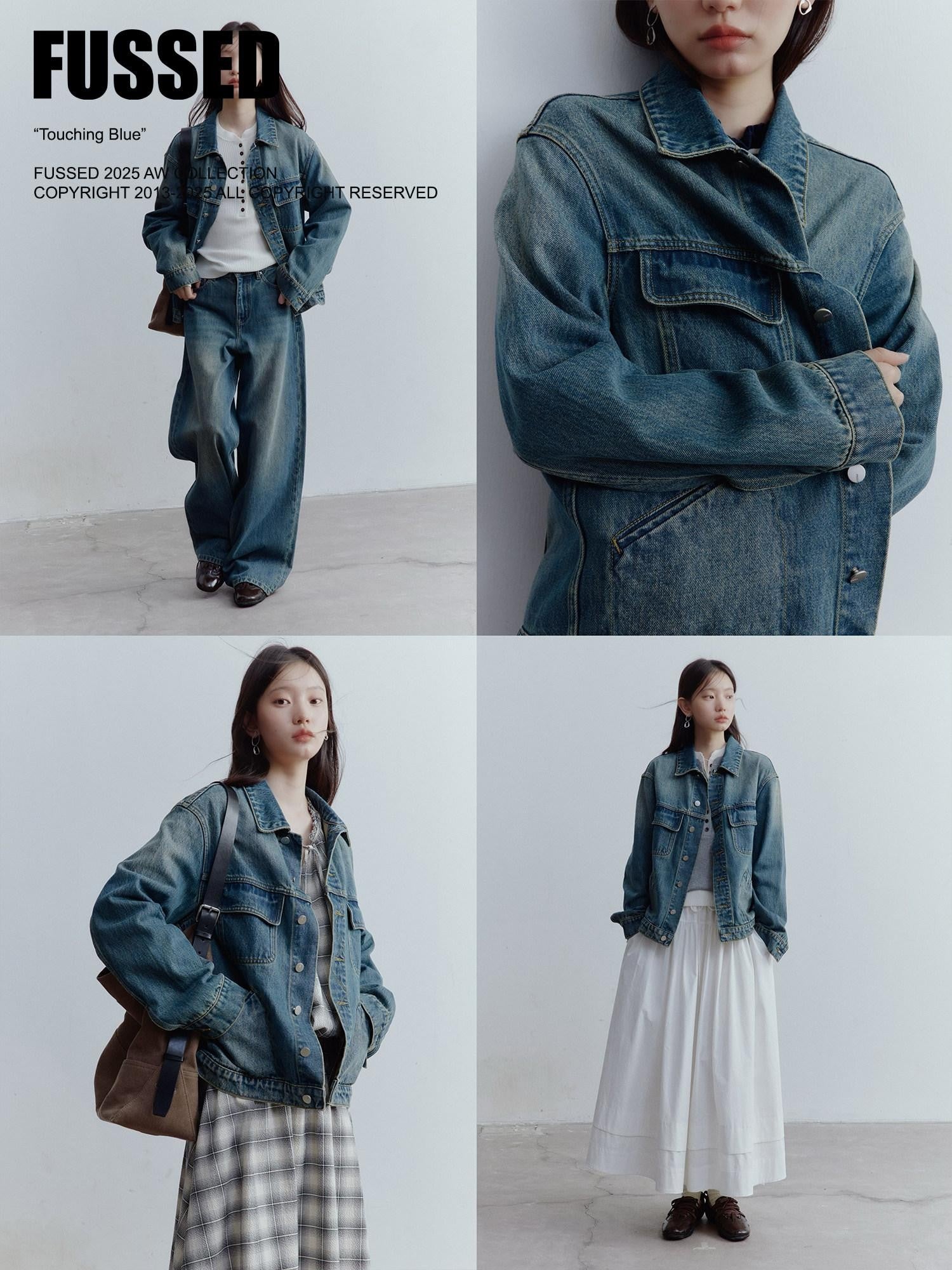 FUSSED Retro Blue Heavy Wash Metal Trim Oversized Women&