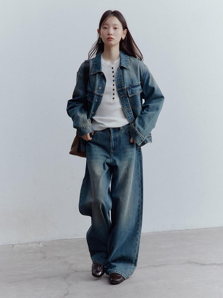 FUSSED Retro Blue Heavy Wash Metal Trim Oversized Women&