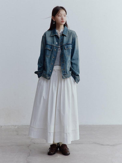 FUSSED Retro Blue Heavy Wash Metal Trim Oversized Women&