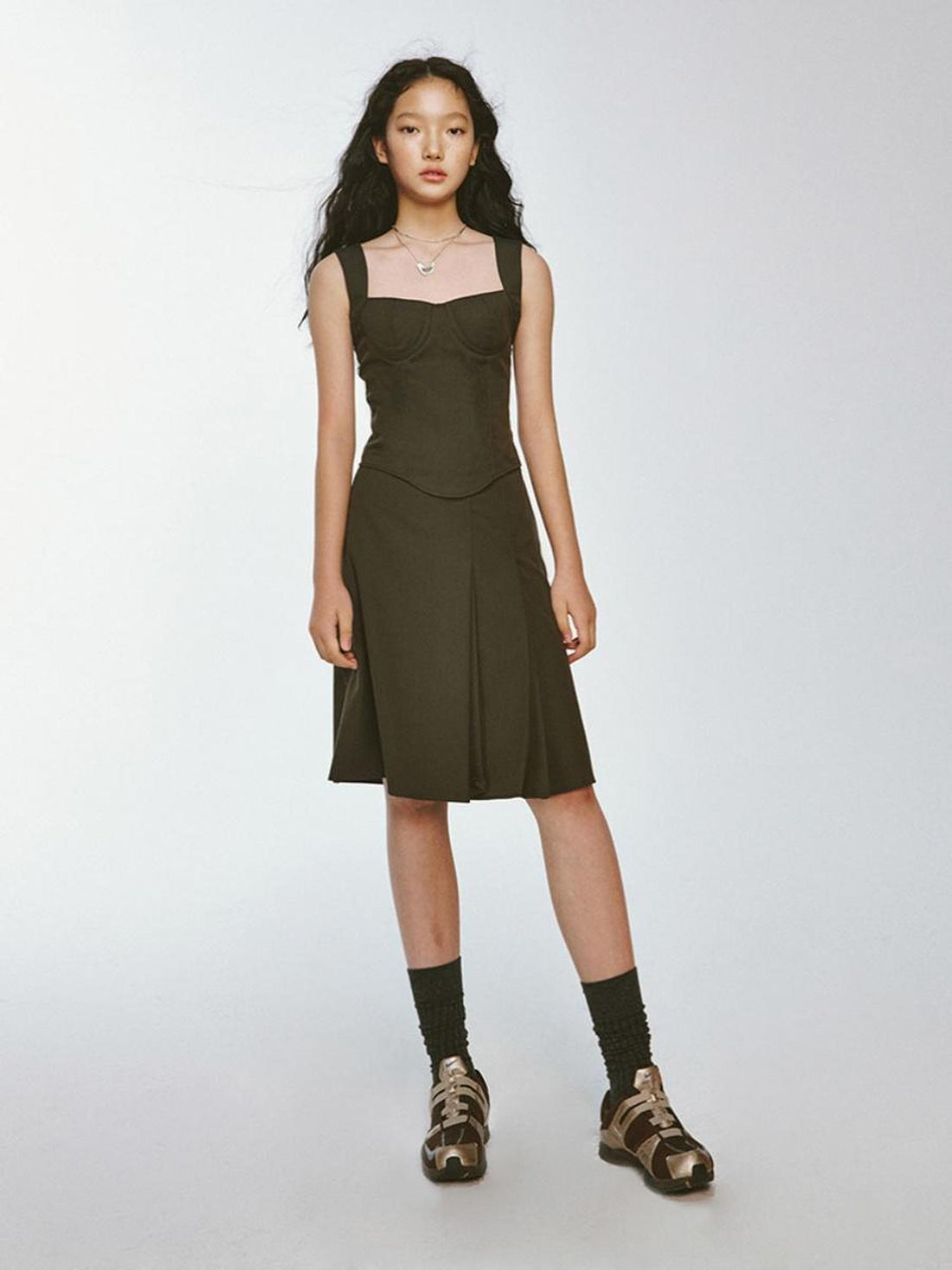 FUSSED Retro Olive Green Plaid Pleated Skirt