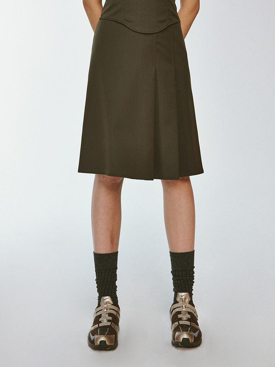 FUSSED Retro Olive Green Plaid Pleated Skirt