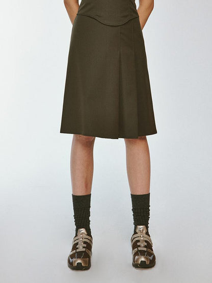 FUSSED Retro Olive Green Plaid Pleated Skirt