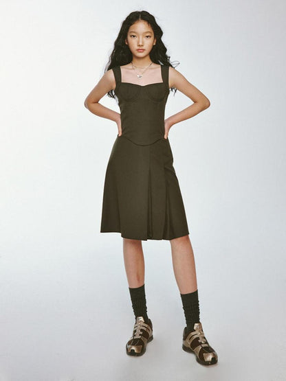 FUSSED Retro Olive Green Plaid Pleated Skirt