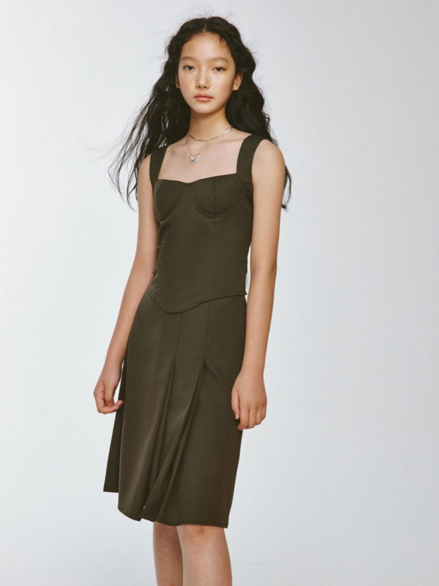 FUSSED Retro Olive Green Plaid Pleated Skirt