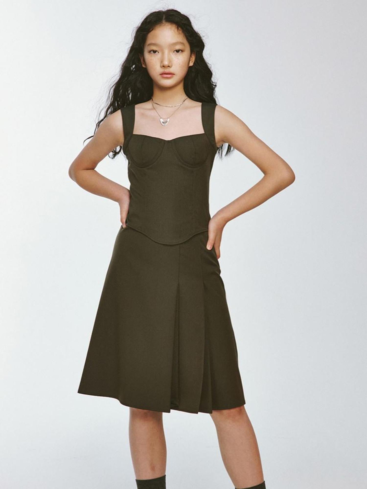 FUSSED Retro Olive Green Plaid Pleated Skirt