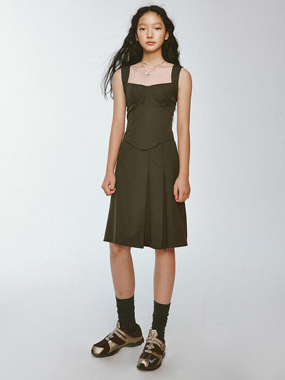 FUSSED Retro Olive Green Plaid Pleated Skirt