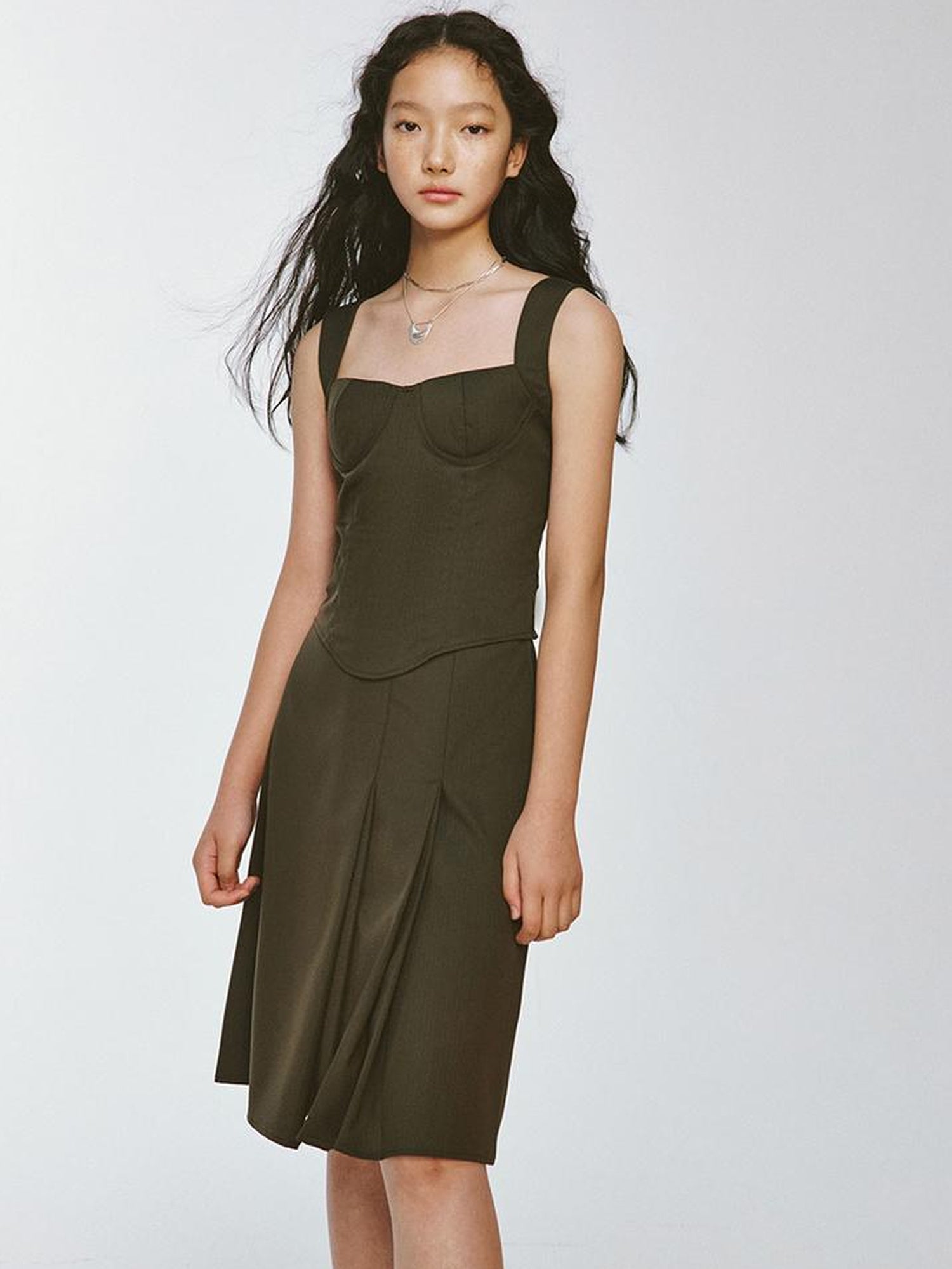 FUSSED Retro Olive Green Plaid Pleated Skirt