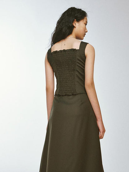 FUSSED Retro Olive Green Plaid Pleated Skirt