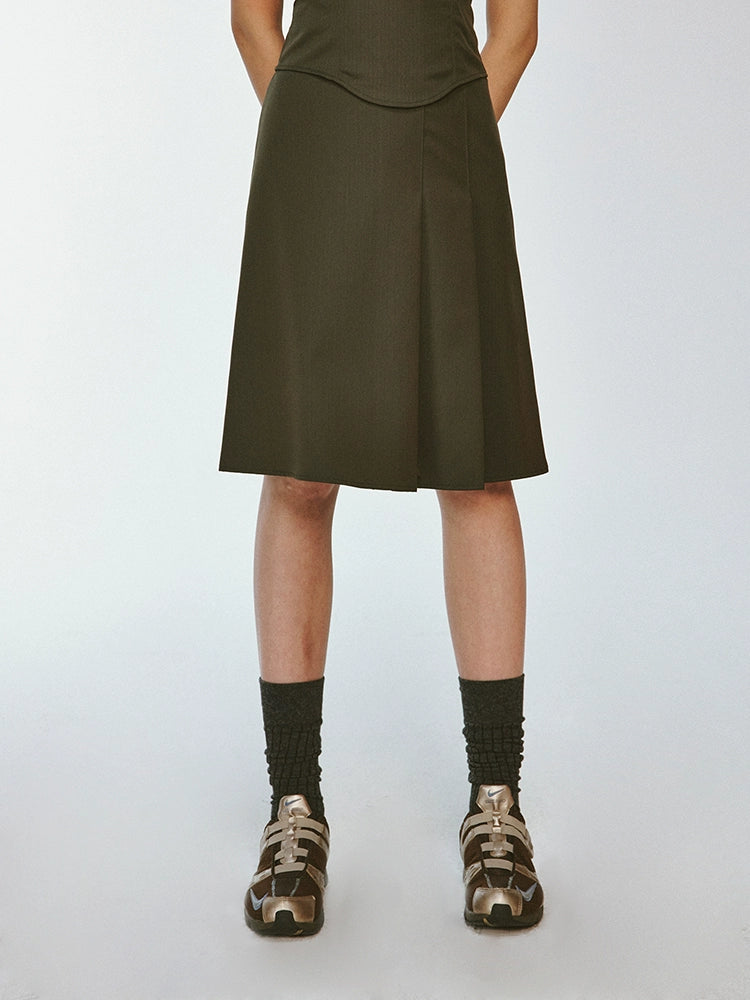 FUSSED_Retro_Olive_Green_Plaid_Pleated_Skirt_MISSTT