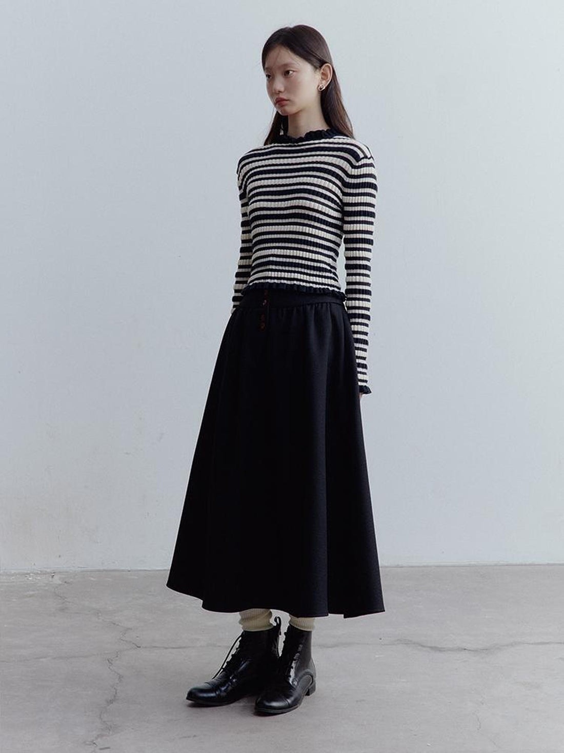 FUSSED Ribbed Leno Blue White Stripe Cool Touch Knit Top