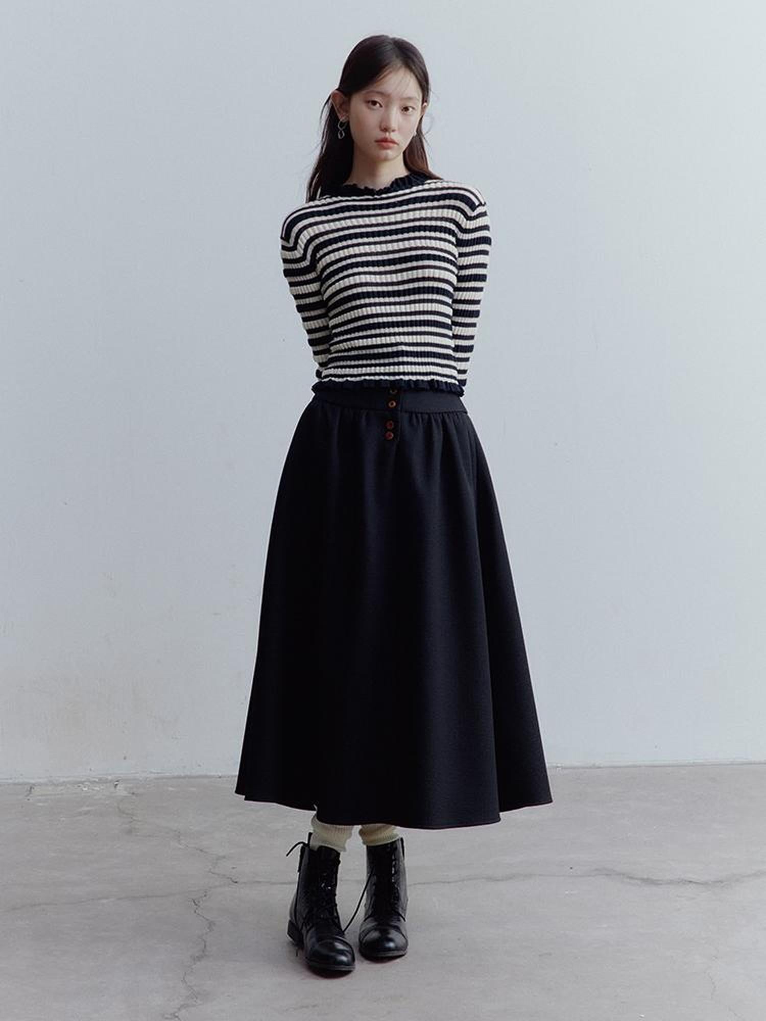 FUSSED Ribbed Leno Blue White Stripe Cool Touch Knit Top