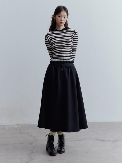 FUSSED Ribbed Leno Blue White Stripe Cool Touch Knit Top