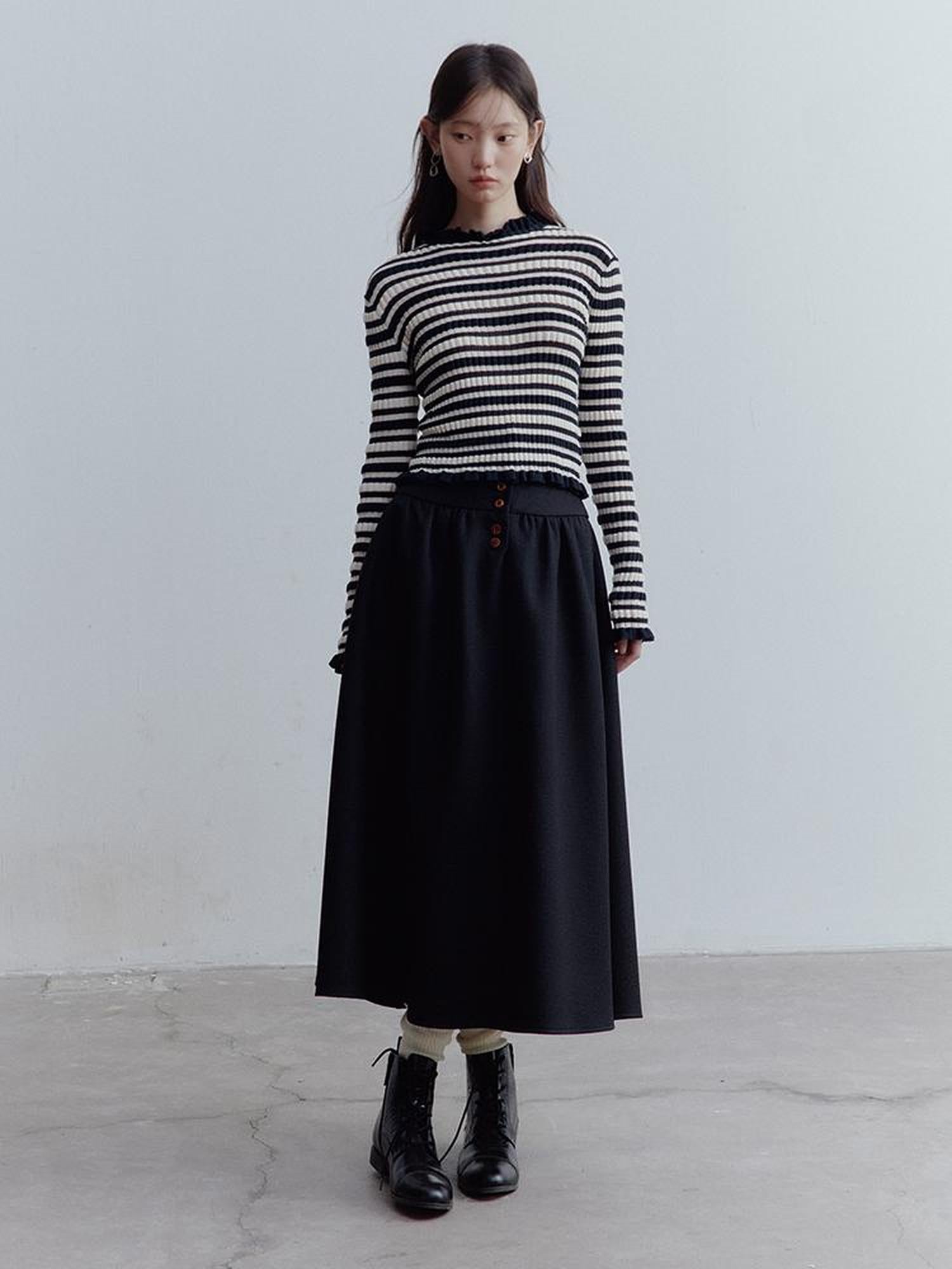 FUSSED Ribbed Leno Blue White Stripe Cool Touch Knit Top