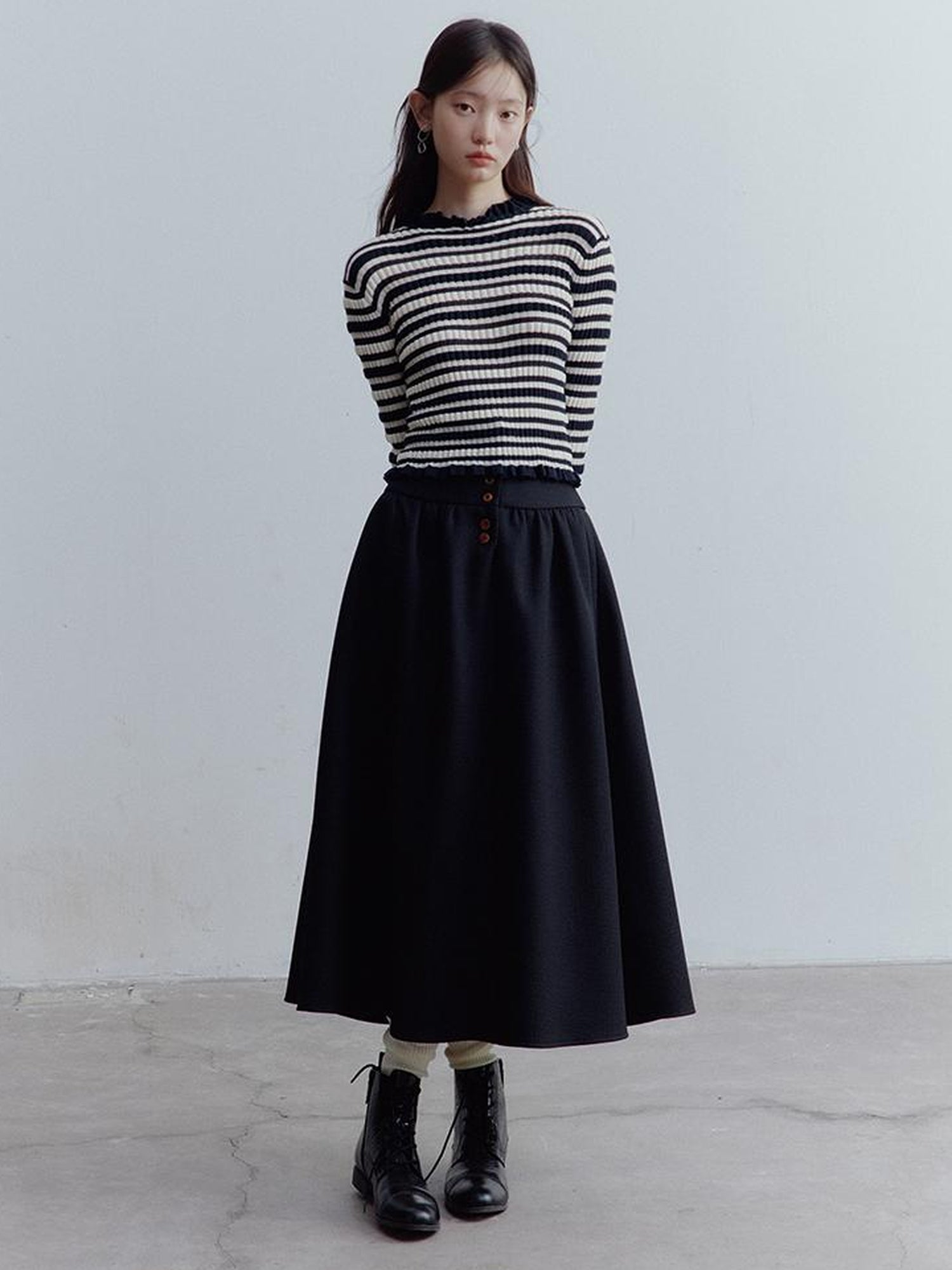 FUSSED Ribbed Leno Blue White Stripe Cool Touch Knit Top