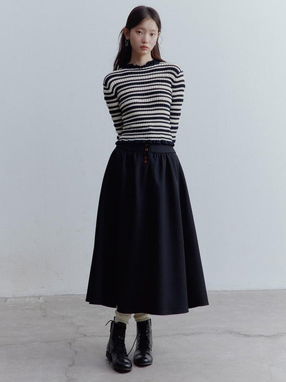 FUSSED Ribbed Leno Blue White Stripe Cool Touch Knit Top