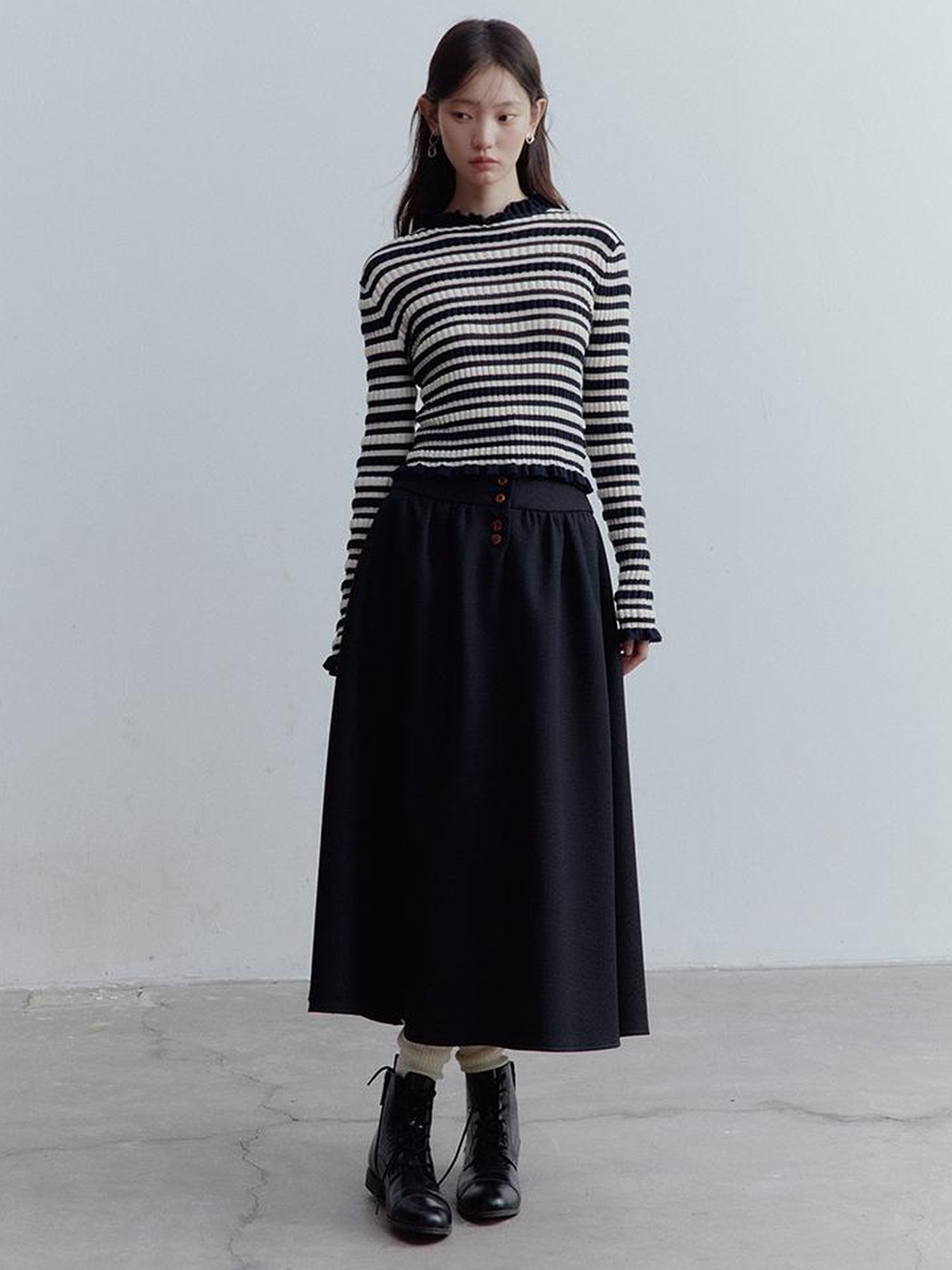 FUSSED Ribbed Leno Blue White Stripe Cool Touch Knit Top