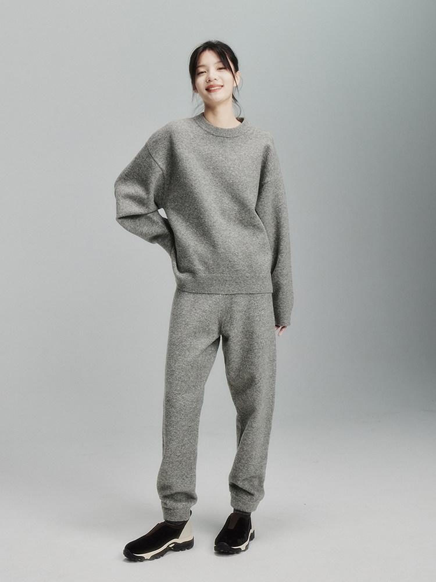 FUSSED Rock Gray Green Double Thread Knit Women&